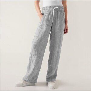 Athleta Pants Womens 12 Gray Cabo Linen Wide Leg Chambray Drawstring Zip Pocket